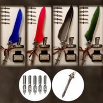 고르지오 깃털 데코 앤티크 만년필 세트, 2개, 그레이