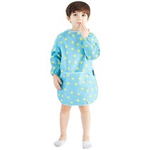 엘리몽 긴소매 앞치마 방수 미술가운 캔디도트, 블루바탕옐로도트