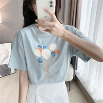 오노마 오노마 ONM 여성 반팔 티셔츠 여자 면 루즈핏 스팽글 반팔티 하늘 (8817642)