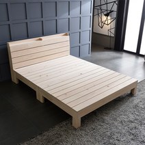 [장인가구] 편백나무 원목 수납헤드 퀸 침대 프레임, 색상:내츄럴
