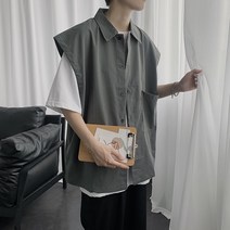 RENXING 셔츠 남자 민소매 셔츠 여름 조끼