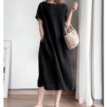 여자 여름 린넨원피스 시원한 면마 소재 롱원피스 H라인에 종아리 살짝 가려지는 길이감으로 통기성/변형 방지/통기성/천연 원단
