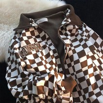 바시티자켓 야구점퍼 새학기 지퍼 Y2K 디자인 감각 바둑판 스웨터 남성과 여성 플러시 두꺼운 카디건 고급 코트