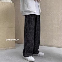 오버사이즈 남성 봄과 여름 일본식 짙은 꽃무늬 루즈한 와이드 팬츠