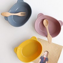 cocooning 아기 유아 어린이용 실리콘 흡착 식판 접시 그릇 모음, 타원접시, 다크핑크