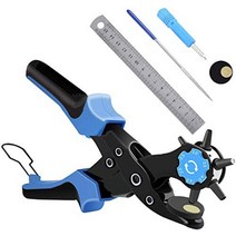 가죽 펀처업그레이드됨 diyife® 헤비 듀티 로터리 벨트 펀처 노동 절약형 V자형 펀치 플라이어 도구 교체 가능한 6개의 구멍이 있는 회전 헤드 벨트용 다기능 펀처 카드보드, 파란색