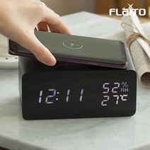 플라이토 무선충전 LED 무소음 인테리어 탁상시계 모음전(아답터포함), 4.고속무선충전온습도(블랙)