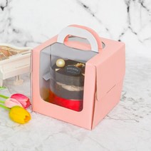 높은 프리미엄 투명창케이크상자 미니-핑크(높이 15cm)