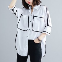 여성 빅사이즈 카라넥 화이트 와이드 셔츠