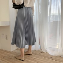 무배 국내산 고퀄) 청순한 여름 롱 플리츠 스커트 뒷밴딩 소라색 하늘색 새틴 쉬폰 여성 신상품