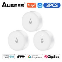 누수탐지기 누수감지 센서 보일러 화장실 aubess zigbee 누수 감지기 tuya 스마트 라이프 앱 원격 모니터링 홍수 물 탱크 전체 물 연결 알람 alexa, 3개