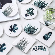 쇼팡 규조토 컵받침 원형 사각 디자인 코스터 일러스트, 03.바나나잎-원형