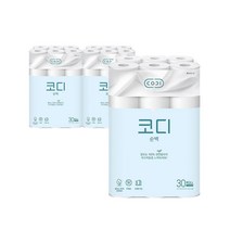 코디 순백 3겹 천연펄프 롤 화장지 30m, 2팩, 30개입
