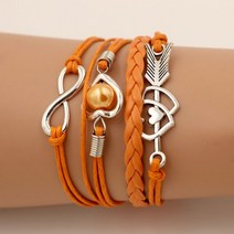 SUMENG-여성용 가죽 팔찌 랩 인피니티 러브 하트 진주 우정 골동품 매력 2023, 05 Orange