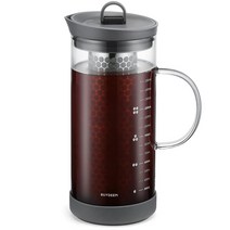 BUYDEEM 콜드 브루 커피 및 티 메이커 1.6L(57온스) 대용량 붕규산 유리 피처 탈착식 18/8 스테인리스 스틸 브루잉 메시 필터 식기세척기 사용 가능 (잉크 그레이