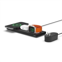 벨킨 Belkin MagSafe 3in1 무선 충전 패드 Apple Watch iPhone 14 13 및 12 시리즈 AirPods용 고속 여러 장치용 스테이션 블랙, Black, 3 in 1 Pad, Black, Black