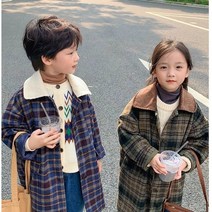 아동 체크 모직코트