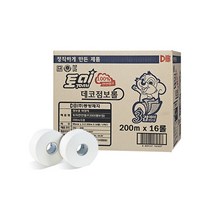 토미 천연펄프 점보롤 화장지 엠보 3겹 200m X 16롤, 1개, 16개
