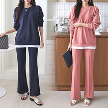 오브치치 간절기 링클프리 루즈핏 여성 투피스 부츠컷 팬츠 맨투맨 트레이닝복 세트