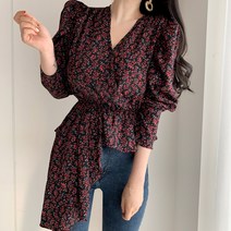 [리엘라]란피치 플라워 언발 퍼프 블라우스