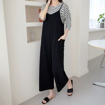 드리다 DX21201 여성 가을 간절기 스판 끈 멜빵 포켓 와이드 점프수트 카키 검정 차콜 77사이즈 40대 미시옷 50대 엄마옷 이지웨어 홈웨어