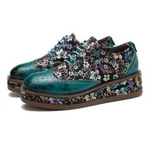 [9월베스트] 여성을위한 복고풍 로퍼 신발 정품 가죽 영국 레이스 Brogues 웨지 발 뒤꿈치 라운드 발가락 크기 42 FT1874