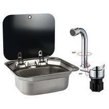 RV파트 캠핑카파트 캠핑카 caravan 캠핑 스테인레스 스틸 손 세척 분지 싱크 강화 유리 뚜껑 camper accessories rv stainless sink, rvslt002로 싱크대