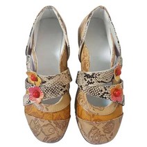 오르간슈즈 여성용 빈티지 가죽 보헤미안 플랫 슈즈 부드러운 바닥 디자인 라운드 토 믹스 컬러 플라워 패션, 없음, 26.Khaki - 36