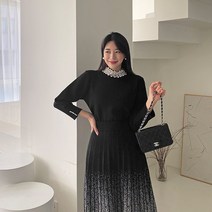 빈스홀릭 프린 진주넥장식 니트
