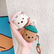 애플 에어팟 2세대 러그드 모자 강아지 실리콘 케이스, 러그드 모자강아지 그린