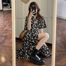 런메시Runmecy 여름 쉬폰 플라워 원피스 브이넥 원피스