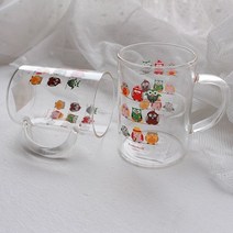 북유럽풍 유리컵 동물 캐릭터 머그컵 2P세트 3종류, 부엉이