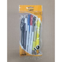 BIC 라운드스틱 패키지 7개입 검정 파랑 빨강 볼펜 1.0mm 형광펜 샤프