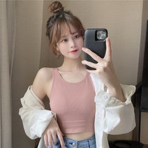 봄코디 Zhongmei-핫 걸 조끼 리본 가슴 패드 쇼트 탑 여성용 작은 사이즈 여름 디자인 겉옷 슬링 내부