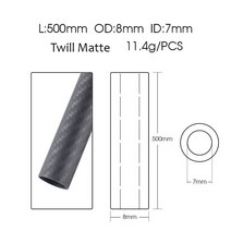 저스트파 탄소 섬유 튜브 파이프 길이 500mm 직경 4mm 5mm 6mm 7mm 8mm 9mm RC 모델 비행기 드론 액세서리 2 피스, [30] 8x7 Twill Matte