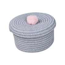 손으로 짠 밧줄 바구니 가정용 보관 바구니 옷 장난감 메이크업 책 수건 침실 홈에 대한 장식 라운드, 20x11cm, 면실, 회색