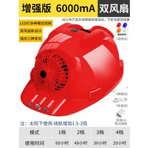 태양열 안전모 선풍기 달린 스마트 듀얼펜 헬멧, 레드 업그레이드 [쌍풍기 6000mAh] 태양광+개