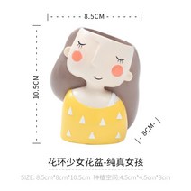 ROOGO 귀여운 만화 그림 화분 DIY 데스크탑 장식 이끼 작은 수지 즙이 많은 식물 냄비 홈 정원 발코니 장식, R7A7Q2