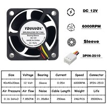 2 조각 볼 40mm 냉각 팬 40x40x20mm 쿨러 24v 12v 5v 4020 컴퓨터 케이스 냉각 팬 2pin 3pin 방열판 팬 3d 프린터 팬, 12v 슬리브 3핀