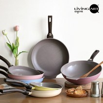리빙아트 세라믹코팅 파스텔 프라이팬 궁중팬 20cm 24cm 26cm 28cm 30cm 32cm 식세기 사용가능, 28cm핑크