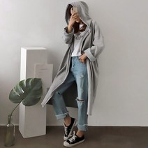 오버핏 후드 롱 가디건