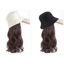 에이플랫 일체형 롱웨이브 버킷햇 모자가발 W13, 블랙모자/다크브라운모발