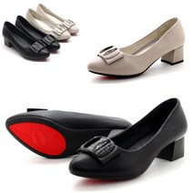 신알지 여성숙녀화 4 5cm 기본굽 두꺼운굽 바닥편한 여성화 구두단화 쿠션바닥 가벼운 발볼편한 스판 정장 치마 단화 로퍼 플랫 메탈장식