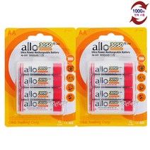 ALLO 대용량 3050mAh AA 충전지 8알 장난감 도어락 시계 리모컨, 1세트, 8개입