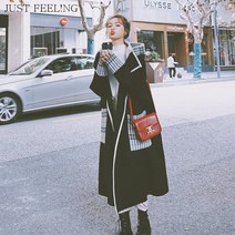 JUST FEEL!NG 블랙 모직 코트 여자 하프 기장 가을 겨울 박시 박시 학원형 점퍼 핸드메이드코트