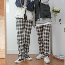 투올클로젯 (국산) 체크 면 와이드 일자 롱 밴딩 바지 2color