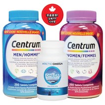 CENTRUM 센트룸 맨&우먼 250정 고급형 멀티 종합비타민-2병(오메가3 120정 무료증정! 캐나다 내수용), 2병, 914