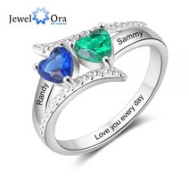 탄생석반지 JewelOra 개인 이름 새기기 맞춤 반지 하트 탄생석 실버 컬러 웨딩 약혼 어머니 여성용 선물