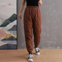 우모복 백패킹 우모 보온 패딩 다운 바지 여성용 탄성 허리 코튼 솔리드 컬러 캐주얼 따뜻한 겨울 두꺼운 하렘 특대 스웨트 팬츠
