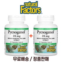 (1+1) 네추럴팩터스 피크노제놀 Pycnogenol 프로시아니딘 프랑스 소나무 껍질 25mg 60 베지캡슐 2팩